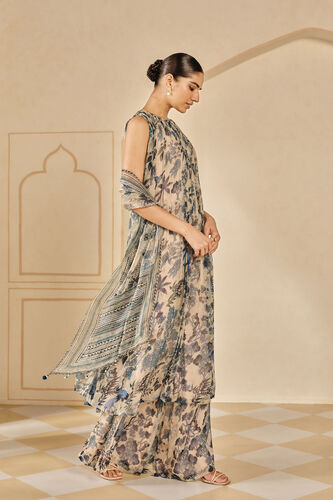 Turaya Printed Bemberg Sharara Set - Beige, Beige, image 3